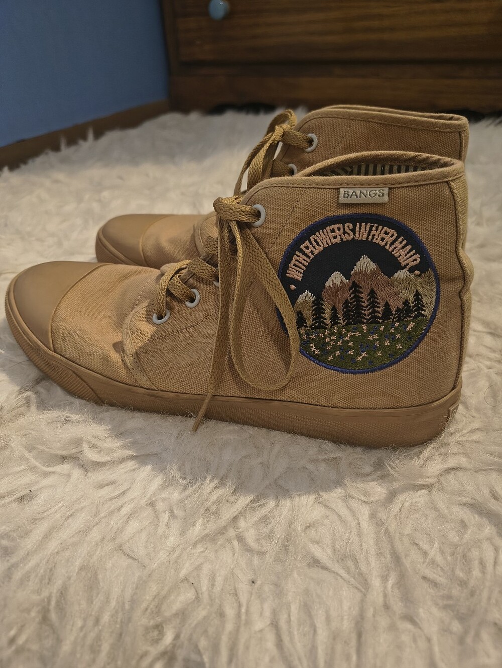 BANGS Tan High Top Canvas Sneakers